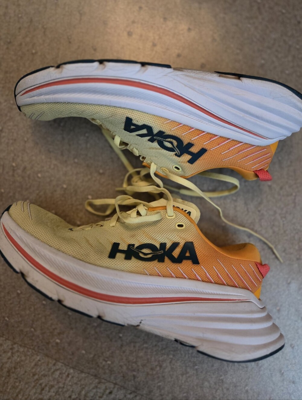 Hoka Bondi X Womens Size 8 B Yellow Pear Orange Running Sneakers Road Shoes